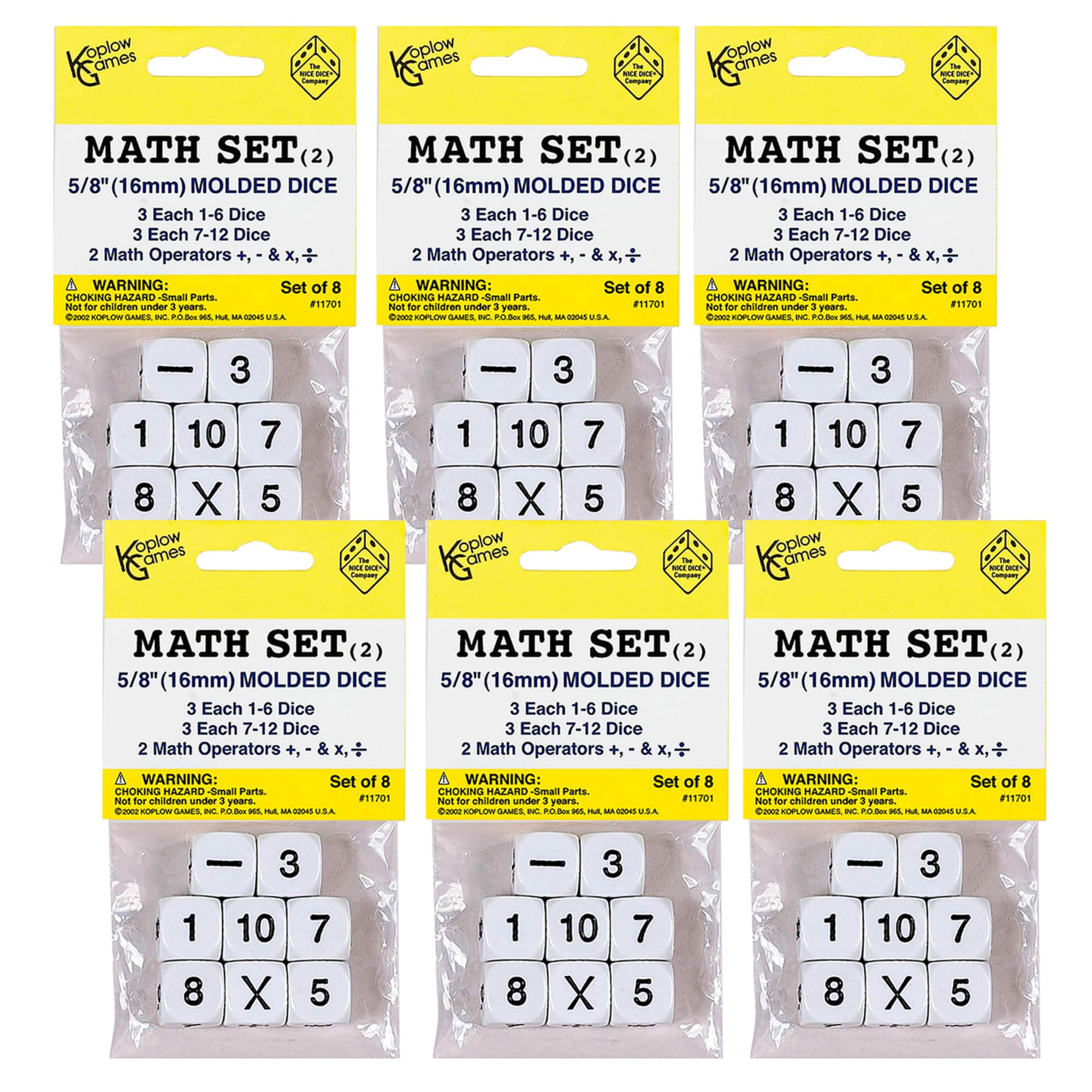 Koplow Games Whole Number Dice Set, 6 Packs of 8